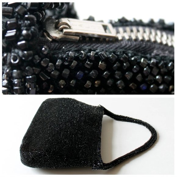 Vintage VTG 1950s Black Sparkly Beaded Evening Handbag | Formal | 50s | Evening - Picture 6 of 10